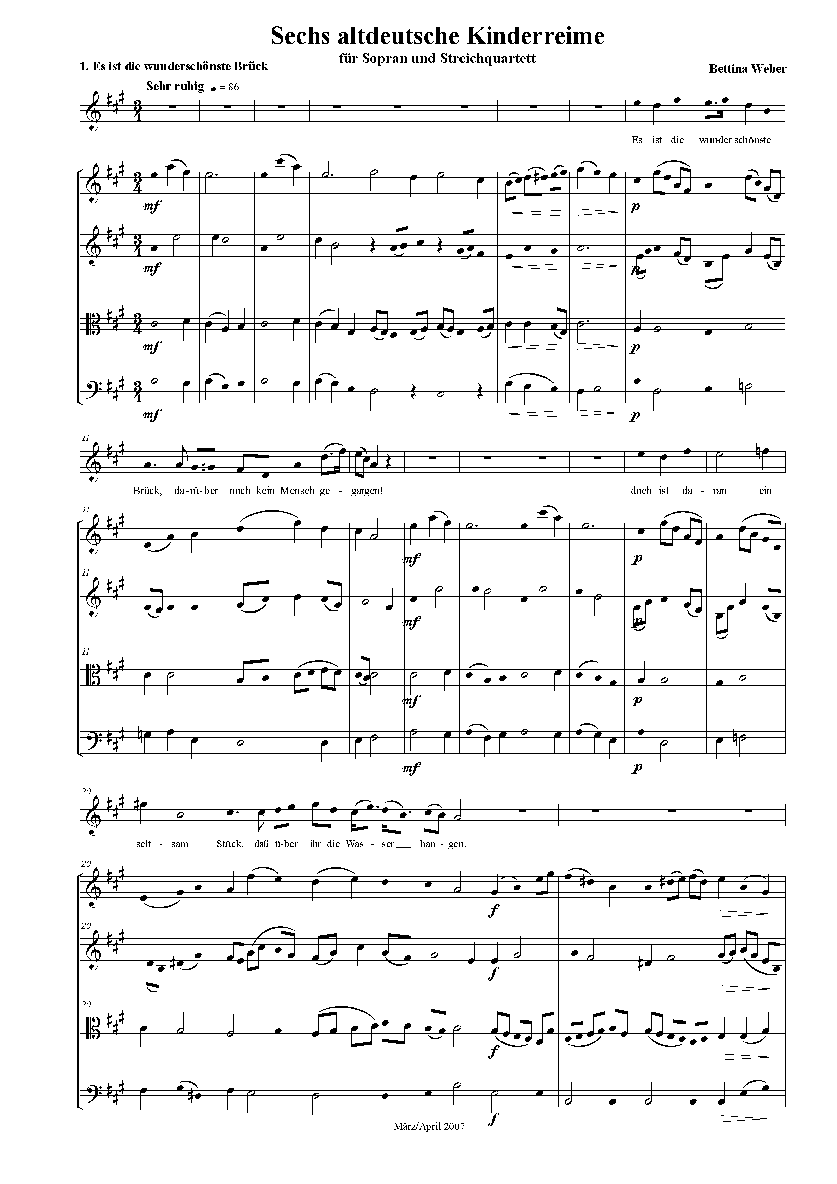 Notenbeispiel Altdeutsche Kinderreime Streichquartett