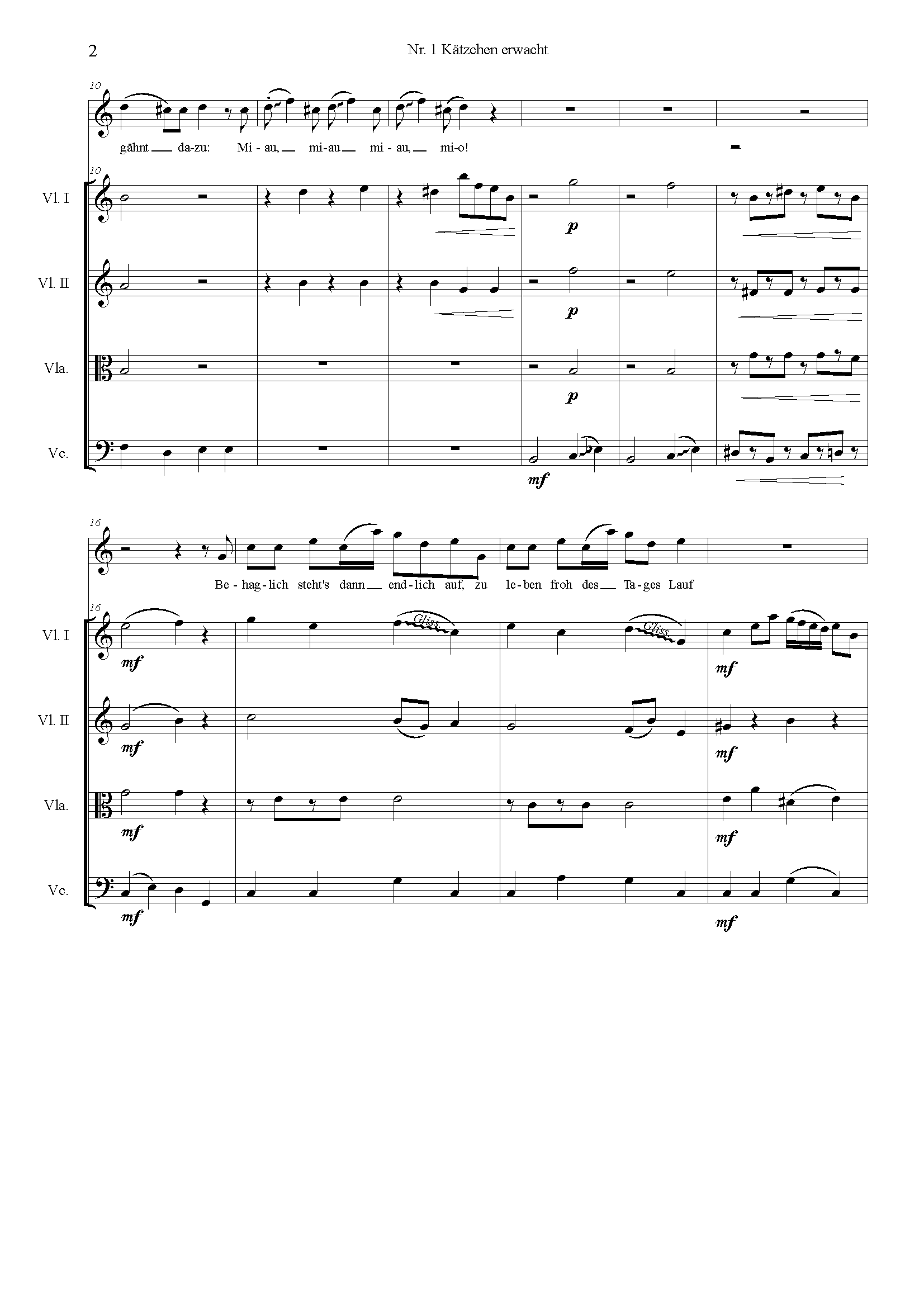 Notenbeispiel KatzenliederStreichquartett